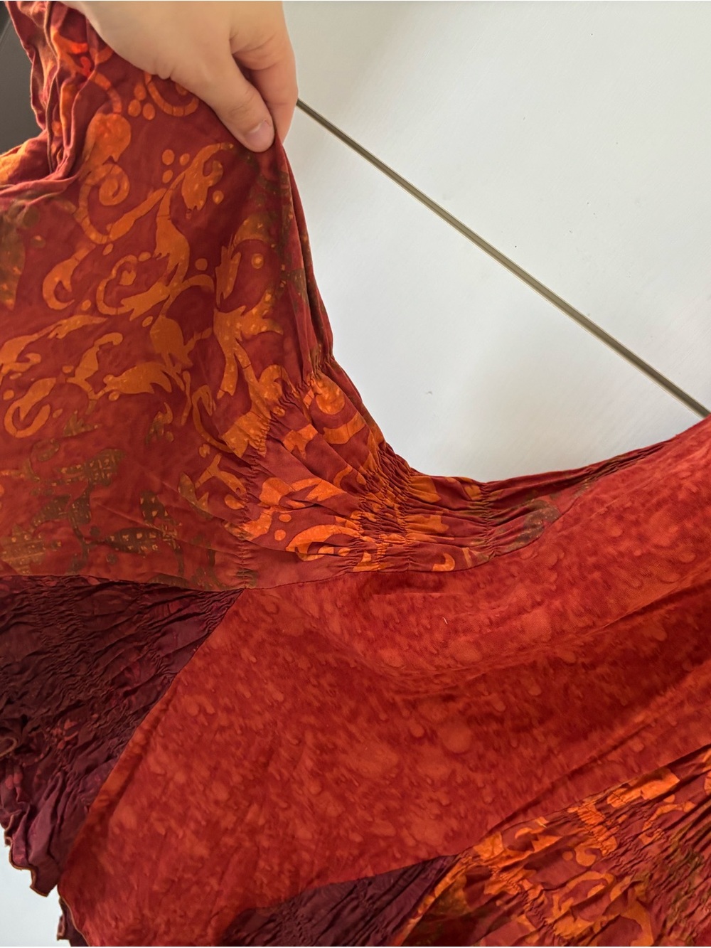 Boho Batik Print Maxi Dress Rust Orange Festival Fairy Grunge Y2K Small Godet - Picture 12 of 14